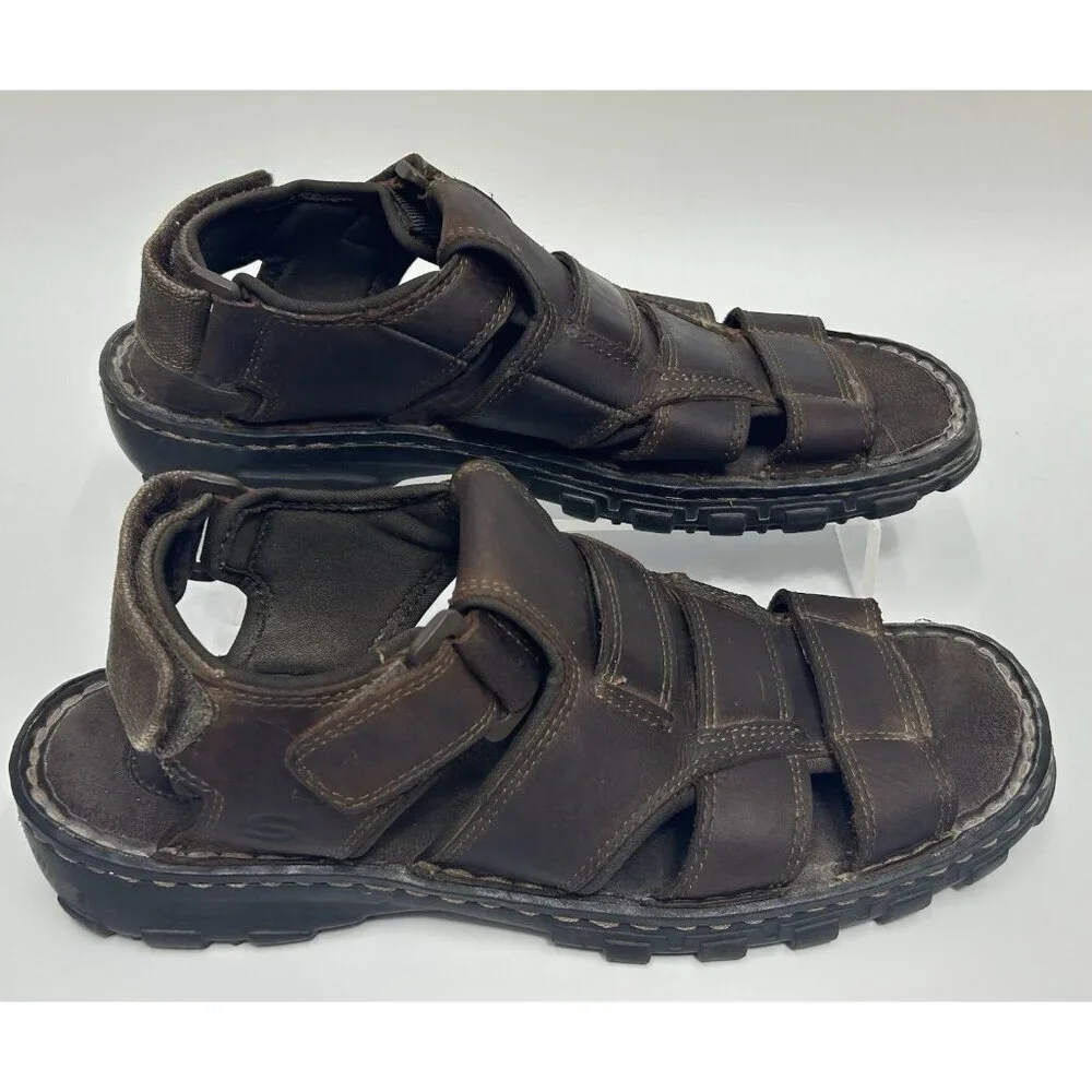 Skechers Men's sandals sz 8 jammers Brown Leather Gladiator Fisherman 60847 boho